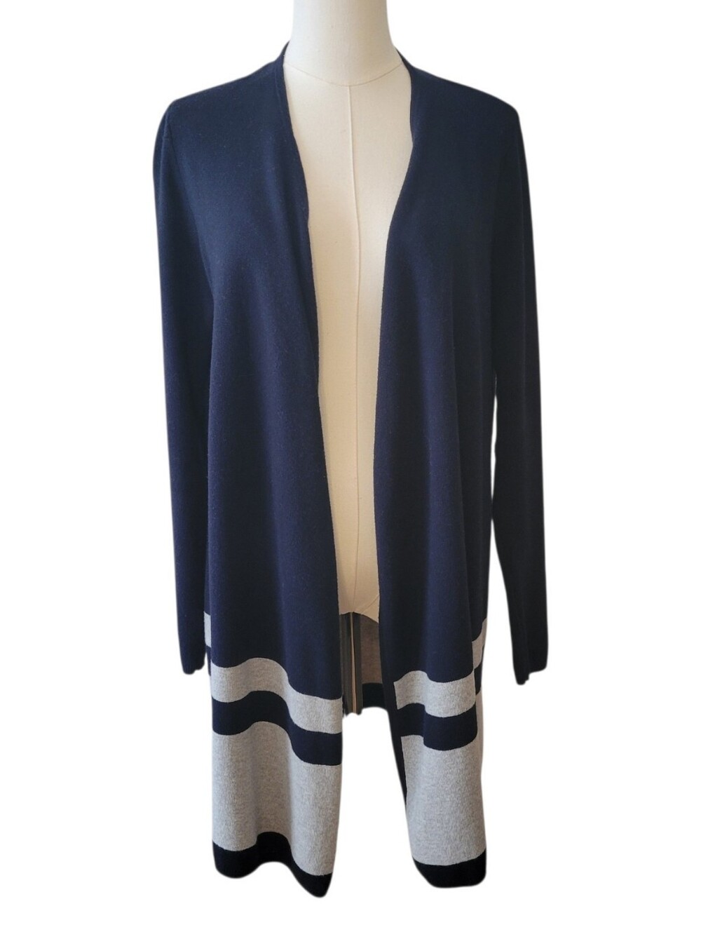Ann Taylor Blue & Gray Open Long Cardigan Sweater Size Medium